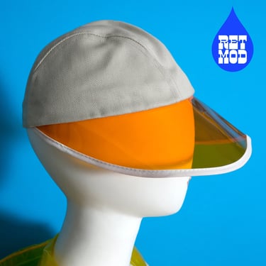 NWOT Amazing Space Age Vintage 60s 70s Khaki & Orange Visor Hat 