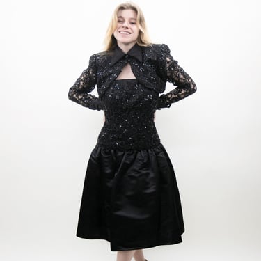 Black 80s Prom Lace Dress with Jacket