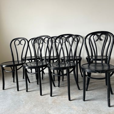 Vintage Thonet Sweetheart Black Lacquer Bentwood Bistro Cafe Dining Chairs--Set of 8 