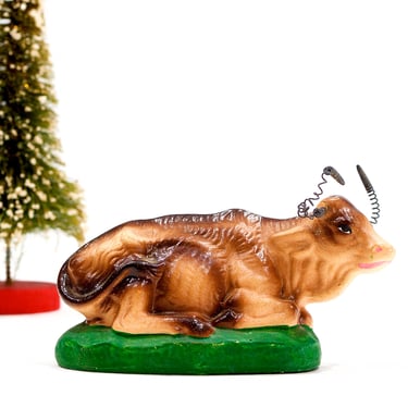 VINTAGE: Japan Cow Nativity Figurine - Nativity Replacements - Manger Animal - Barn Animal - Made in Japan - SKU 00017041 