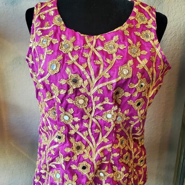 Redesigned Top, Fuchsia Pink Top, Embroidered Top, Vintage Tank Top, Designer Top, Top Designed by Amanda Alarcon-Hunter of Minx and Onyx 