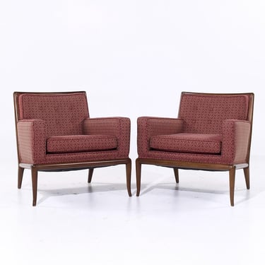 Robsjohn Gibbings for Widdicomb Mid Century Walnut Saber Leg Lounge Chairs - Pair - mcm 