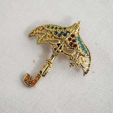 Vintage Rhinestone Umbrella Brooch 