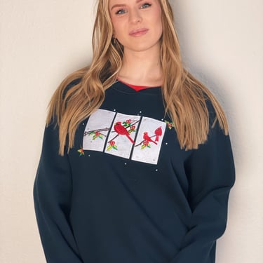 Vintage Christmas Sweater Sweatshirt with Cardinals / Holiday Traditions 