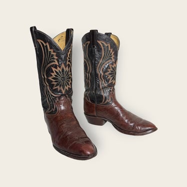 Vintage TONY LAMA 2-Tone Cowboy Boots ~ 10 D ~ Western / Rockabilly / Ranch Wear ~ Black Label 