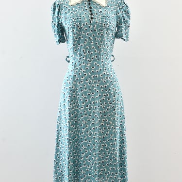 1940's Blue Floral Dress