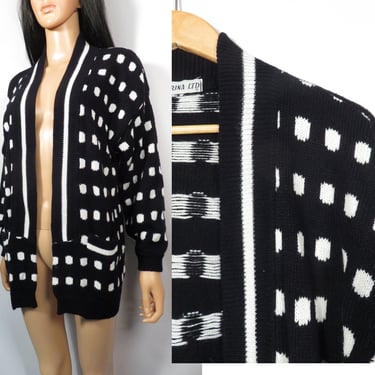 Vintage 80s/90s Black And White Dot Open Knit Cardigan Size M 