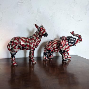 American Flag Donkey and Elephant Figurines 