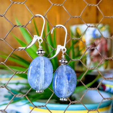 Sterling & Blue Kyanite Earrings~Sterling Silver 925 Blue Gemstone earrings~Sterling Bali Beads~Gifts for her~JewelsandMetals 