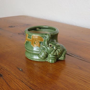 Vintage Lucky Elephant Planter Bamboo Planter Majolica 