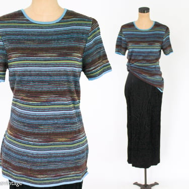1990s Blue Striped Missoni Knit Sweater | 90s Blue & Brown Wool Sweater | Missoni | Medium 