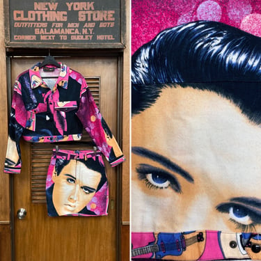 Vintage 1980’s Tripp NYC Elvis Presley Rock N Roll 2 Piece Jacket & Skirt Rockabilly Outfit Set, Vintage Two Piece, Elvis Presley, Guitar, 