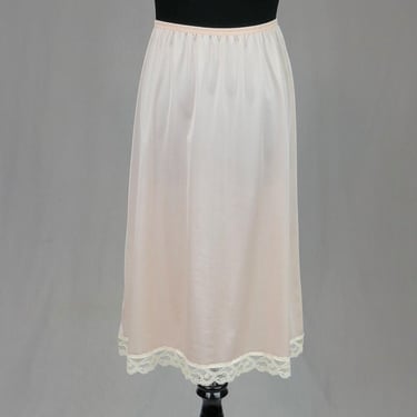 70s Half Slip - Pale Pink - Nylon Skirt Slip - Lace Trim Hem - Vanity Fair - Vintage 1970s - Size M Medium 