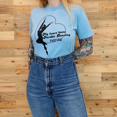 80's My Heart Loves Aerobic Dancing Vintage Retro Tee Shirt T-Shirt 