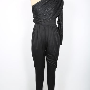 Vintage Jumpsuit Black Slinky Jumpsuit with Studio 54 Disco Vibes 