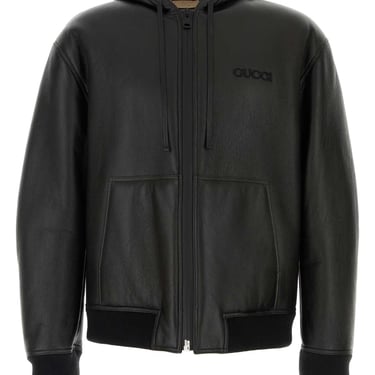 Gucci Men Black Leather Jacket