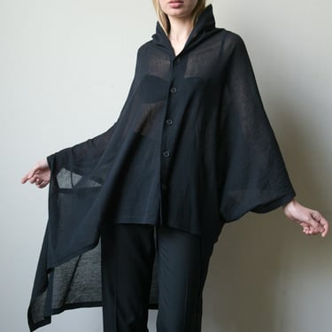 8058t / yohji yamamoto y's black asymmetric cotton oversized top 