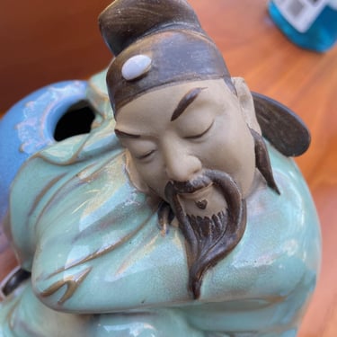 Vintage Mudman Water Bearer Mid-Century Chinese Clay Ceramic Figure Statue 