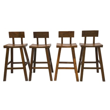 Set of 4 Quality Handmade Solid Wood Brown Bar Stool With Back cs7017E 