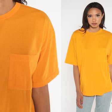 Yellow Pocket Tee 90s T-Shirt Retro Plain TShirt Solid Color T Shirt Minimalist Top Basic Streetwear Bright Marigold Vintage 1990s Large L 
