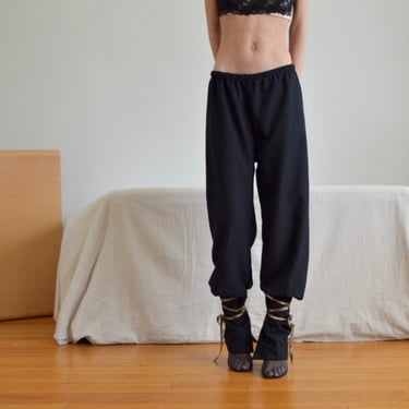 snap hem black joggers with gold lace up 