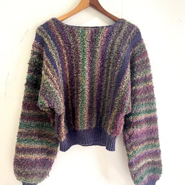 Late 1970s Dolman Sleeve Wool Bouclé Sweater Beautiful Earth Tones Medium 