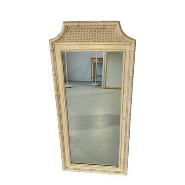Faux Bamboo Mirror 46x19 FREE SHIPPING Vintage Narrow Beige Cane Coastal Hollywood Regency Style 