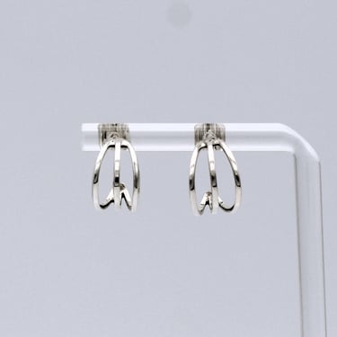 Minimalist 80's sterling graduated half hoop studs, simple 3 row 925 silver wire earrings 