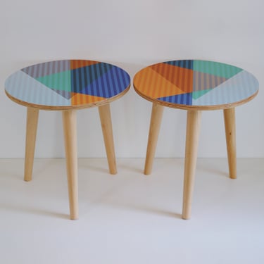 Custom / Bespoke Artwork Round Side / End / Coffee / Bedside Tables on Hairpin or Wooden Legs - Plant Stands - Scandi - Japandi - MCM 