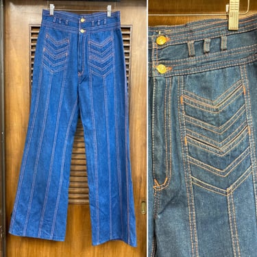 Vintage 1970’s “N’est-Ce Pas” Hippie Disco Denim Bellbottom Jeans, 70’s Pants, Vintage Disco Pants, Chevron Pockets, Vintage Clothing 
