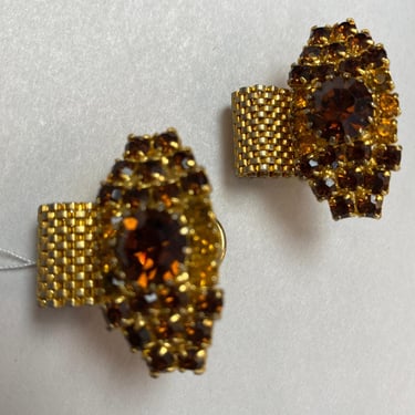 vintage 1960s rhinestone cuff links, gold and topaz, formal cocktail wedding 