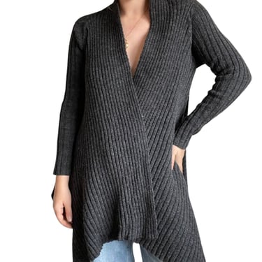 Peregrine Womens Charcoal Gray 100% Wool Chunky Ribbed Oversized Cardigan Sz S 