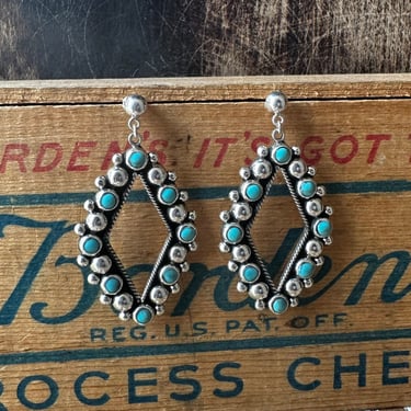 TURQUOISE DIAMONDS Navajo Sterling Silver and Turquoise Statement Earrings | Handcrafted Native American Jewelry | Southwestern Boho Style 