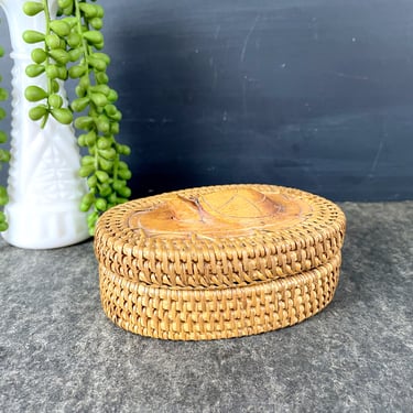 Rattan woven turtle woven trinket box - 1970s vintage 