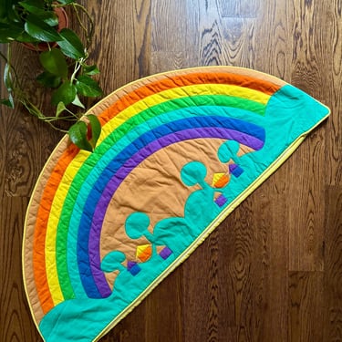 80s Rainbow Wall Tapestry / Vintage Decor /Bohemian / 70's fabric decor / Floor Pillow / Fabric / 