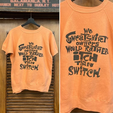 Vintage 1960’s Cotton Cartoon Pop Art “Itch Than Switch” Orange Sweatshirt, 60’s Short Sleeve Sweatshirt, Pop Art, Vintage Clothing 
