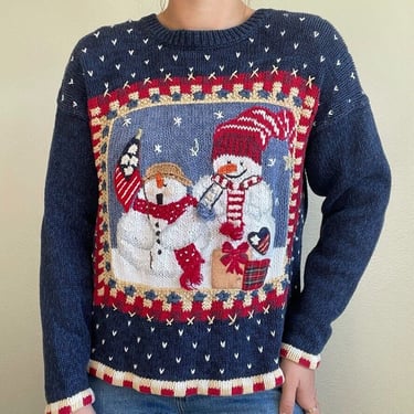 Vintage Y2K Tiara Ugly Christmas Snowman Novelty Crewneck Sweater Sz M 