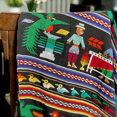 VINTAGE: Native Guatemalan Traditional Hand Woven Wall Hanging Fabric - Table Cloth, Shawl, Light Tapestry - SKU 00014067 