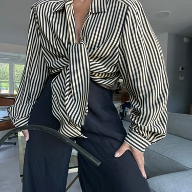 vintage pure silk oversized black and tan stripe endless blouse 