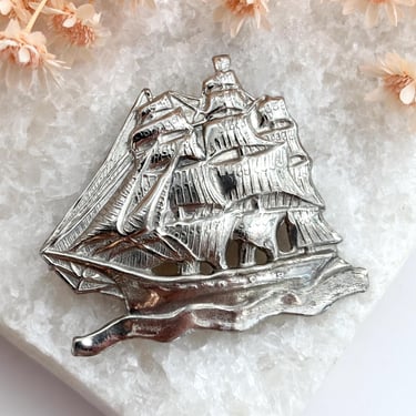 XL Sailboat Textured Large Nautical Vintage Sterling Silver Brooch Pin 