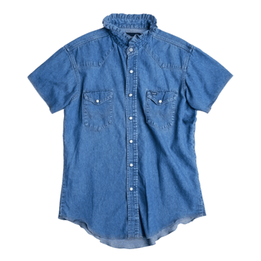 Aquarius Cocktail WILLIE ruffle neck denim Shirt - Denim