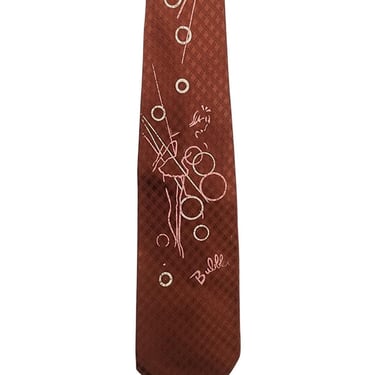 Vintage 40s Mens Necktie Pinup Girl Ballerina Bubbles Brown Pink by Jaymore 