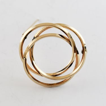 60's Van Dell 1/20 12k GF infinity circles brooch, classic mid-century yellow gold filled metal rings pin 