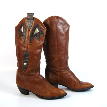 Brown Leather Boots Vintage 1980s women's size 37 