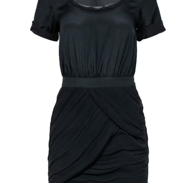 Diane von Furstenberg - Black Fitted Dress w/ Pleated Skirt Overlay Sz 4