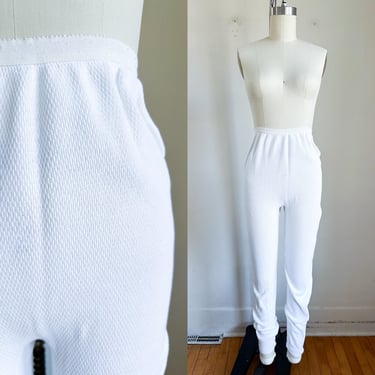 Vintage 1990s White Cotton Waffle Weave Thermal PJ Pants / L 