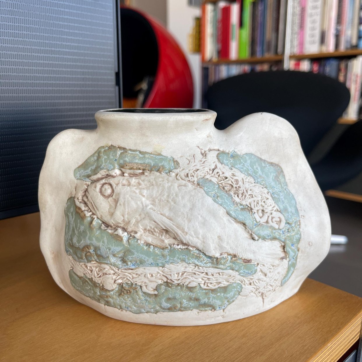 Brutalist Tenmoku Ceramic Fish Vase Biomorphic Form Malaysia ...