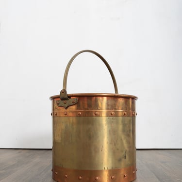 Antique vintage brass and copper bucket 