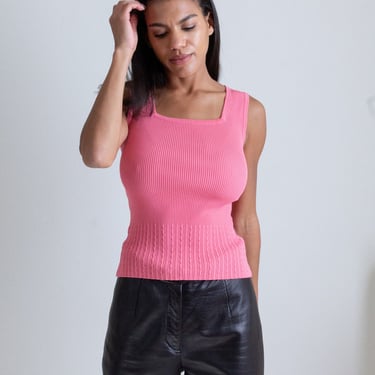 Y2K pink ribbed square neck tank // S (1979) 