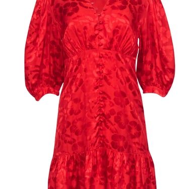 Sandro - Red Silk Blend Floral Jacquard "Azelie" Mini Dress Sz 6